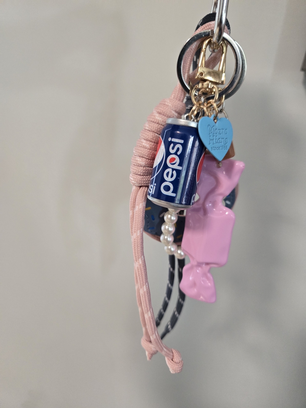 Pepsi Can Keychain Charm with Pink Candy & Heart Tag
